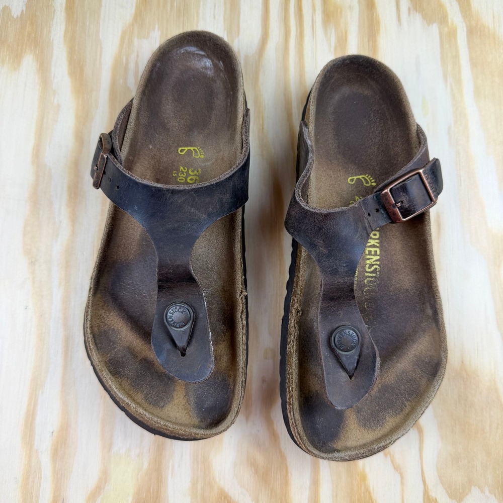 Birkenstock Gizeh Tobacco Brown Oiled Leather Sandals Women 36 L5 Thong Cork